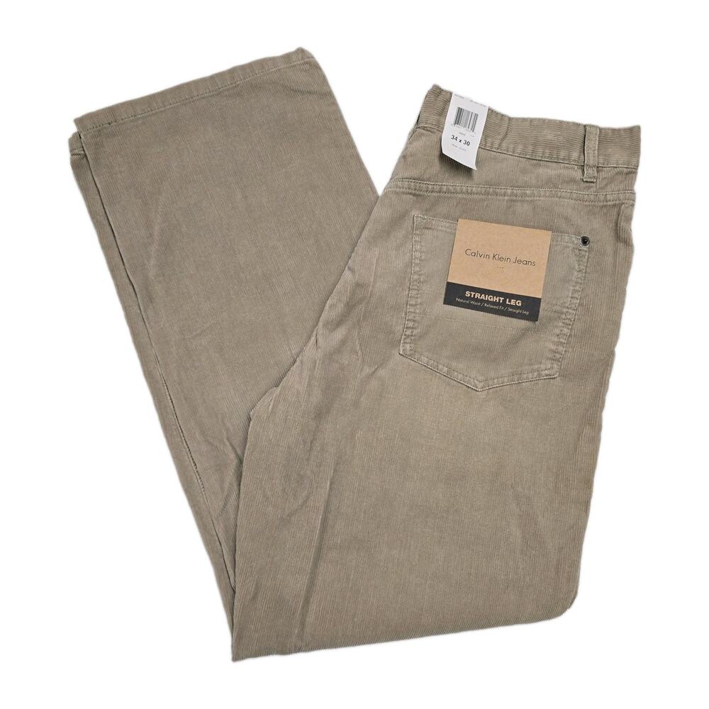 NWT Calvin Klein Jeans Corduroy Pants 34x30 Straight Leg Oyster Tan Preppy